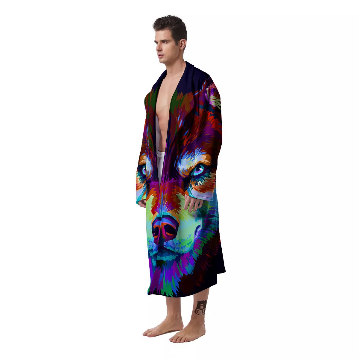 Portrait Siberian Husky Print Men's Robe-grizzshop