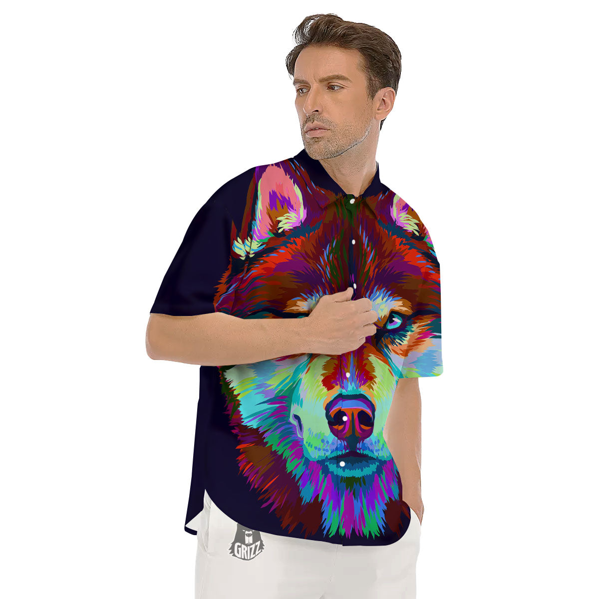 Portrait Siberian Husky Print Men's Short Sleeve Shirts-grizzshop