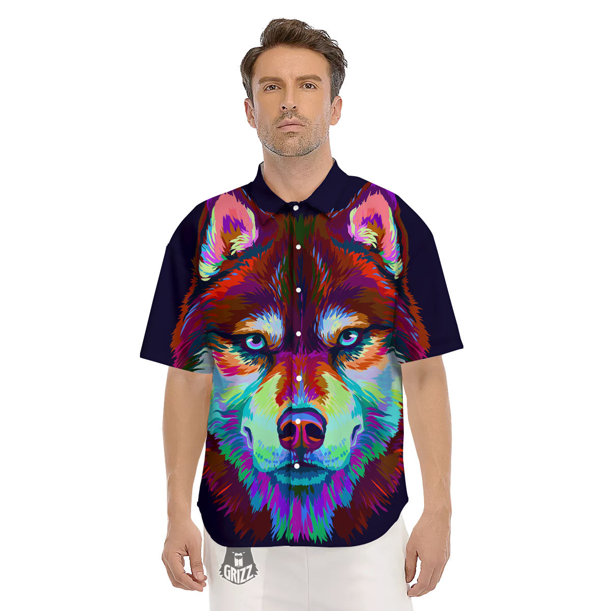 Portrait Siberian Husky Print Men's Short Sleeve Shirts-grizzshop