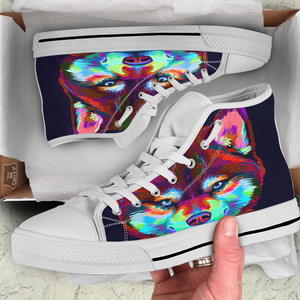 Portrait Siberian Husky Print White High Top Shoes-grizzshop