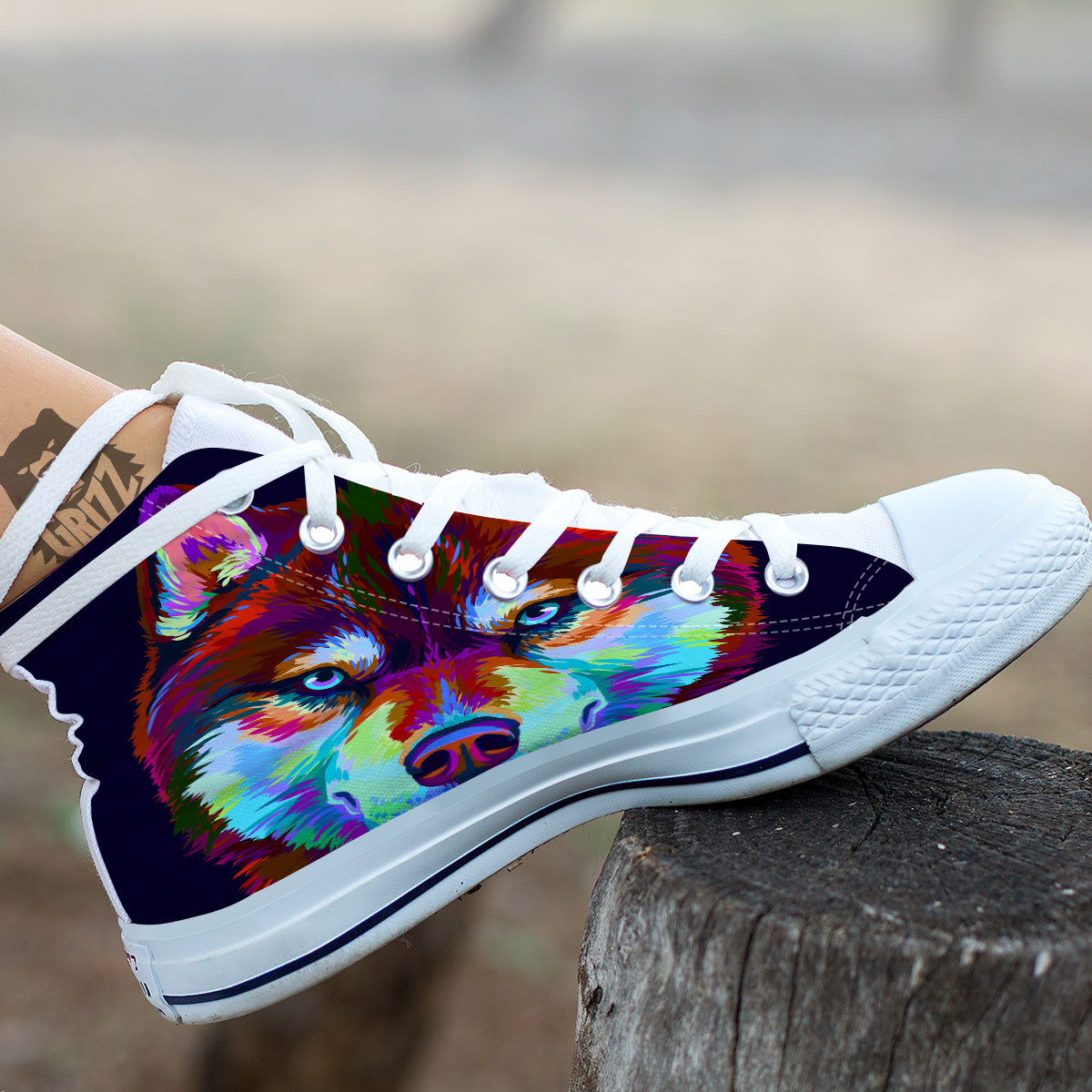 Portrait Siberian Husky Print White High Top Shoes-grizzshop