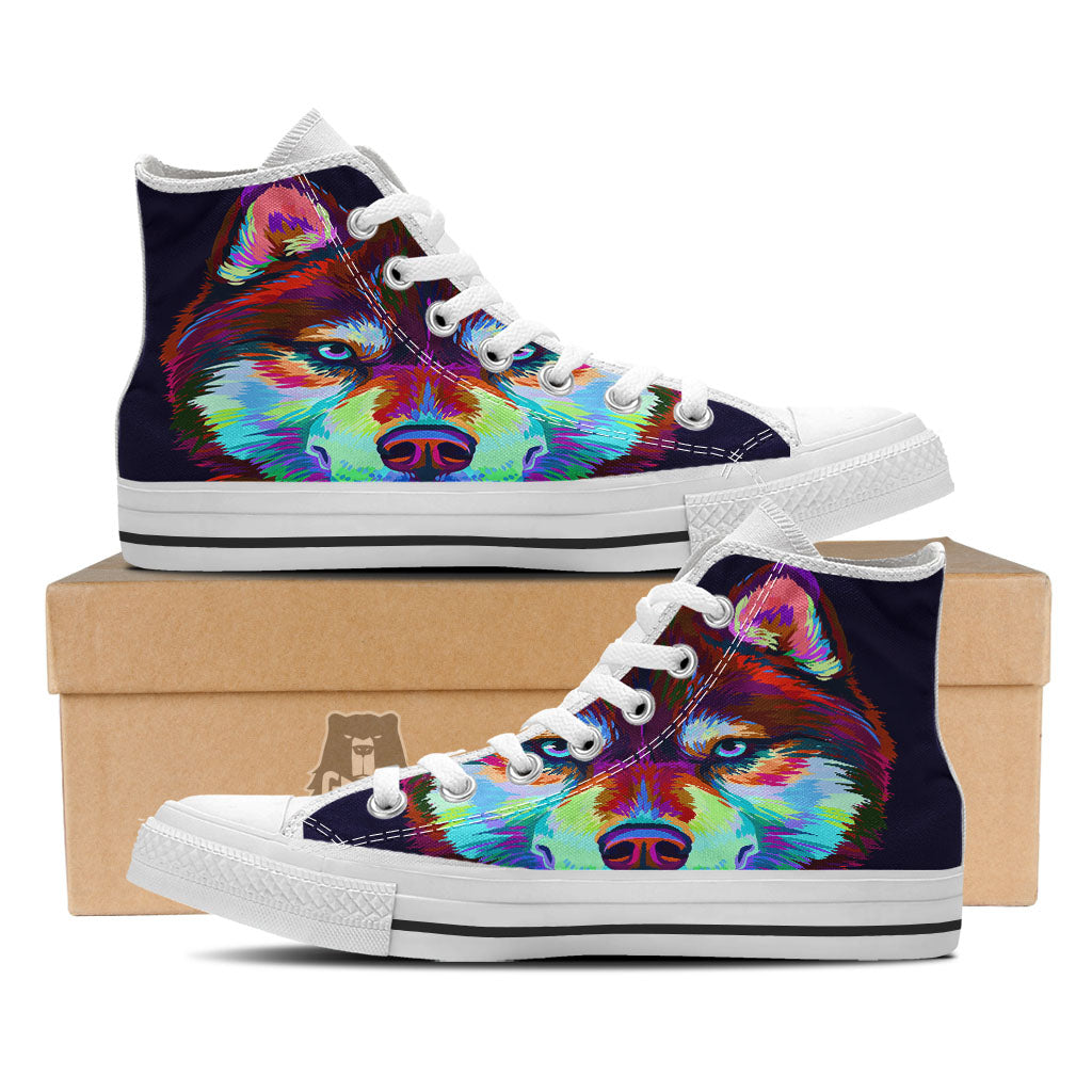 Portrait Siberian Husky Print White High Top Shoes-grizzshop