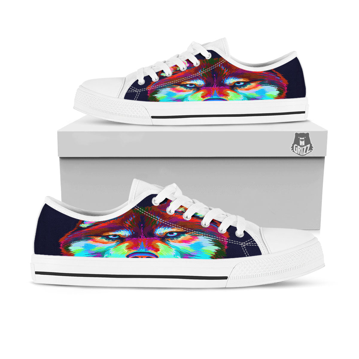 Portrait Siberian Husky Print White Low Top Shoes-grizzshop