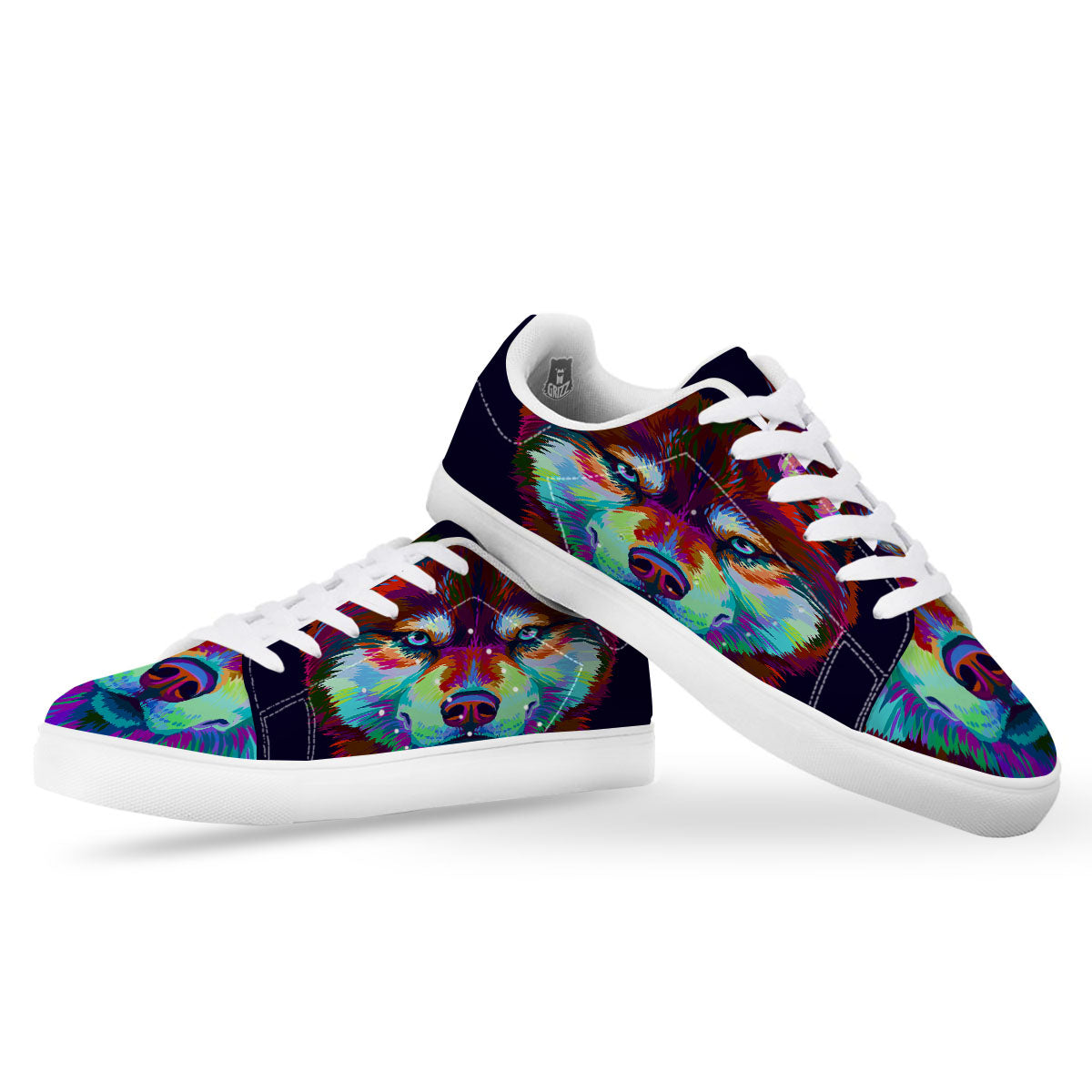 Portrait Siberian Husky Print White Low Top Sneakers-grizzshop