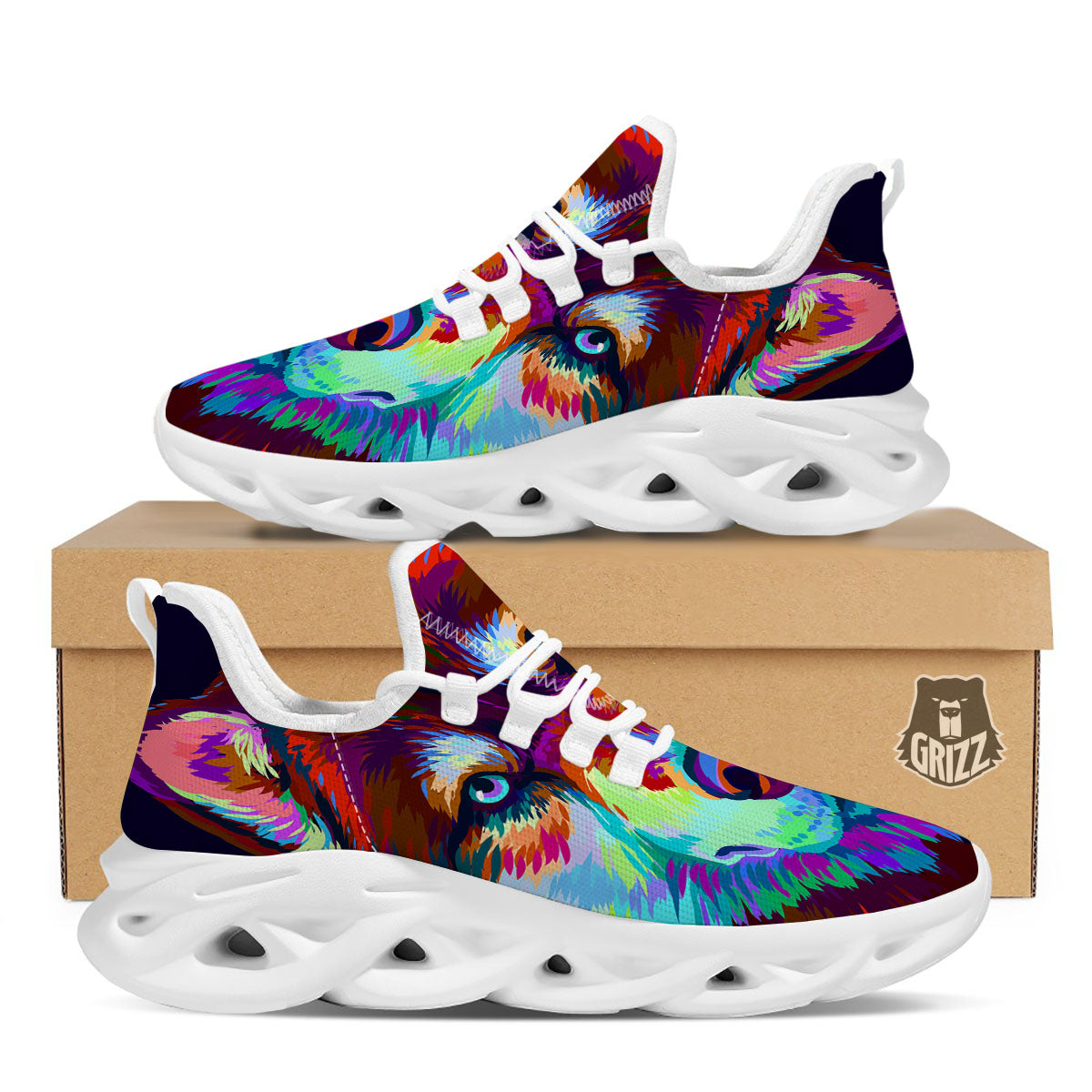 Portrait Siberian Husky Print White Running Shoes-grizzshop