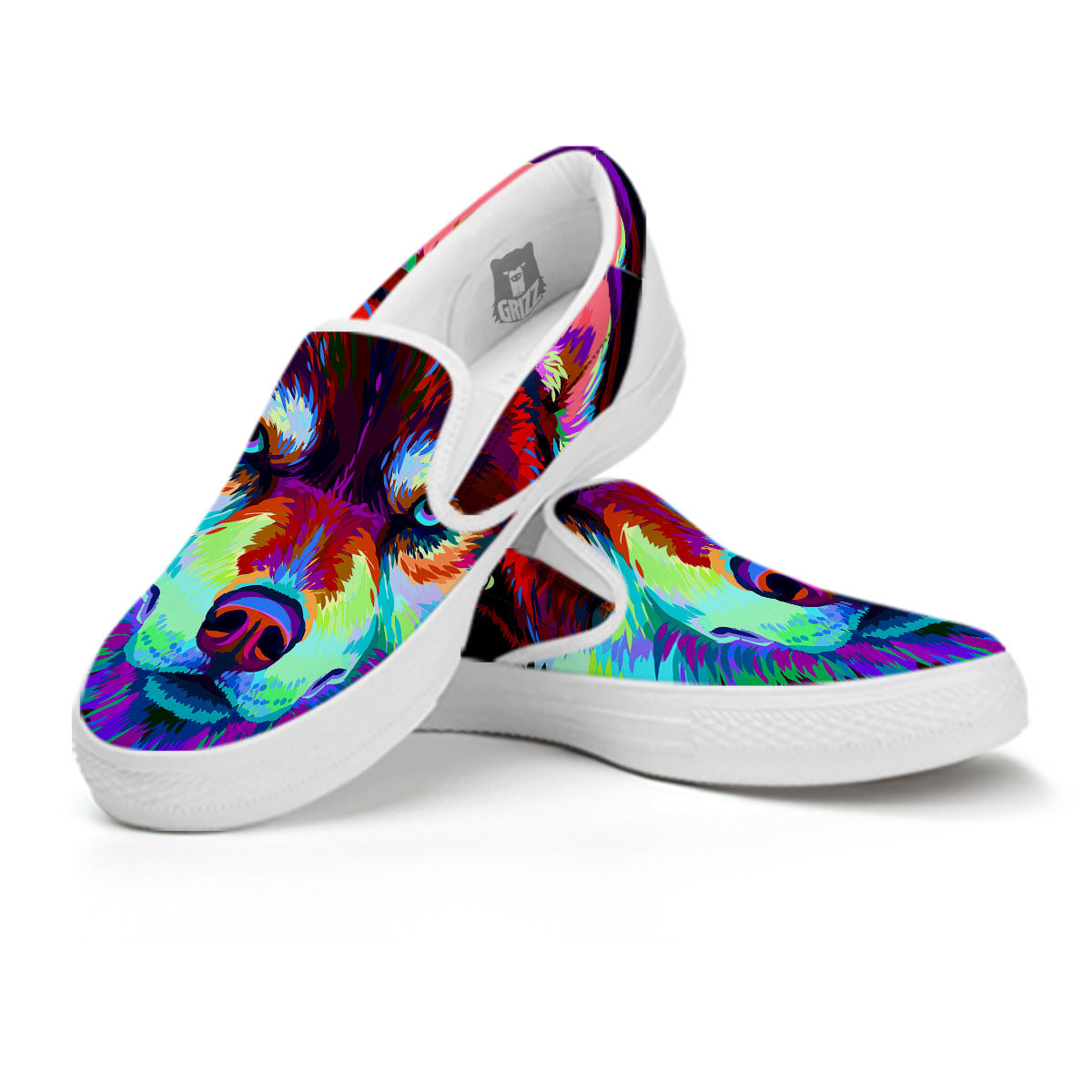 Portrait Siberian Husky Print White Slip On Shoes-grizzshop