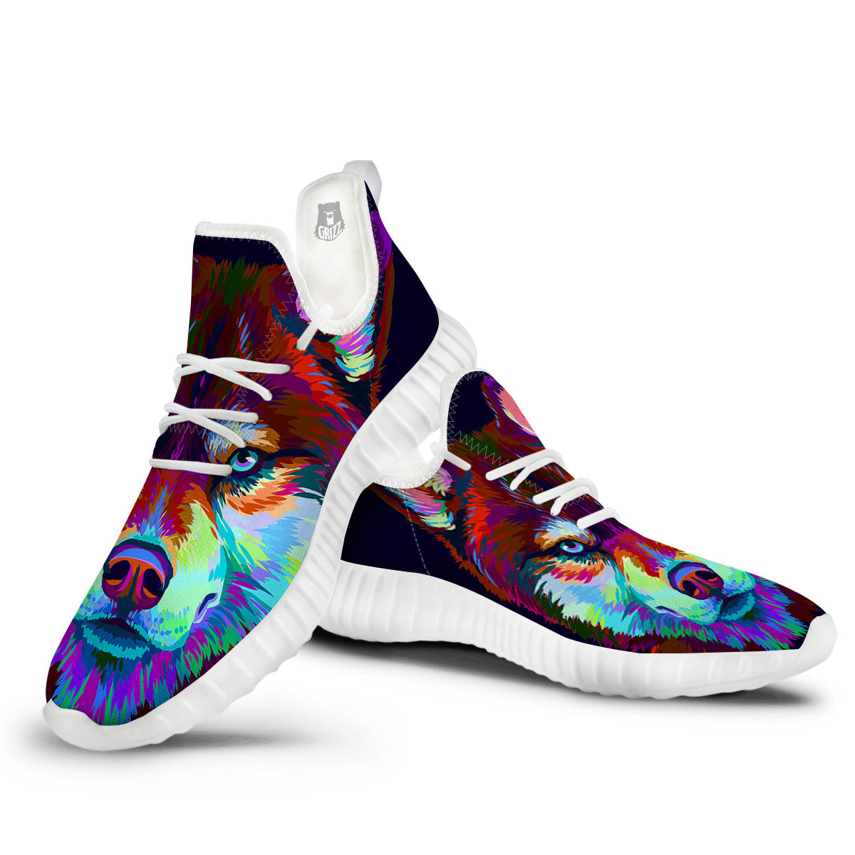 Portrait Siberian Husky Print White Walking Shoes-grizzshop