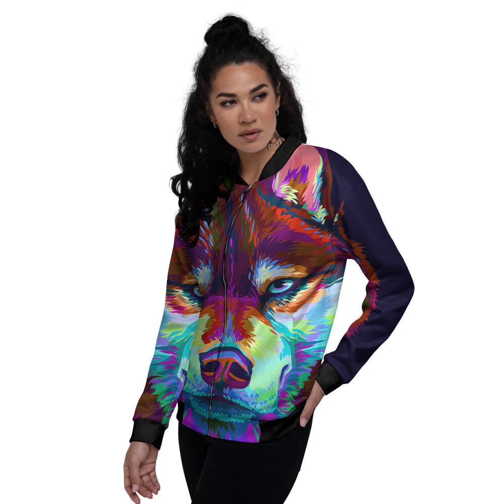 Portrait Siberian Husky Print Women's Bomber Jacket-grizzshop