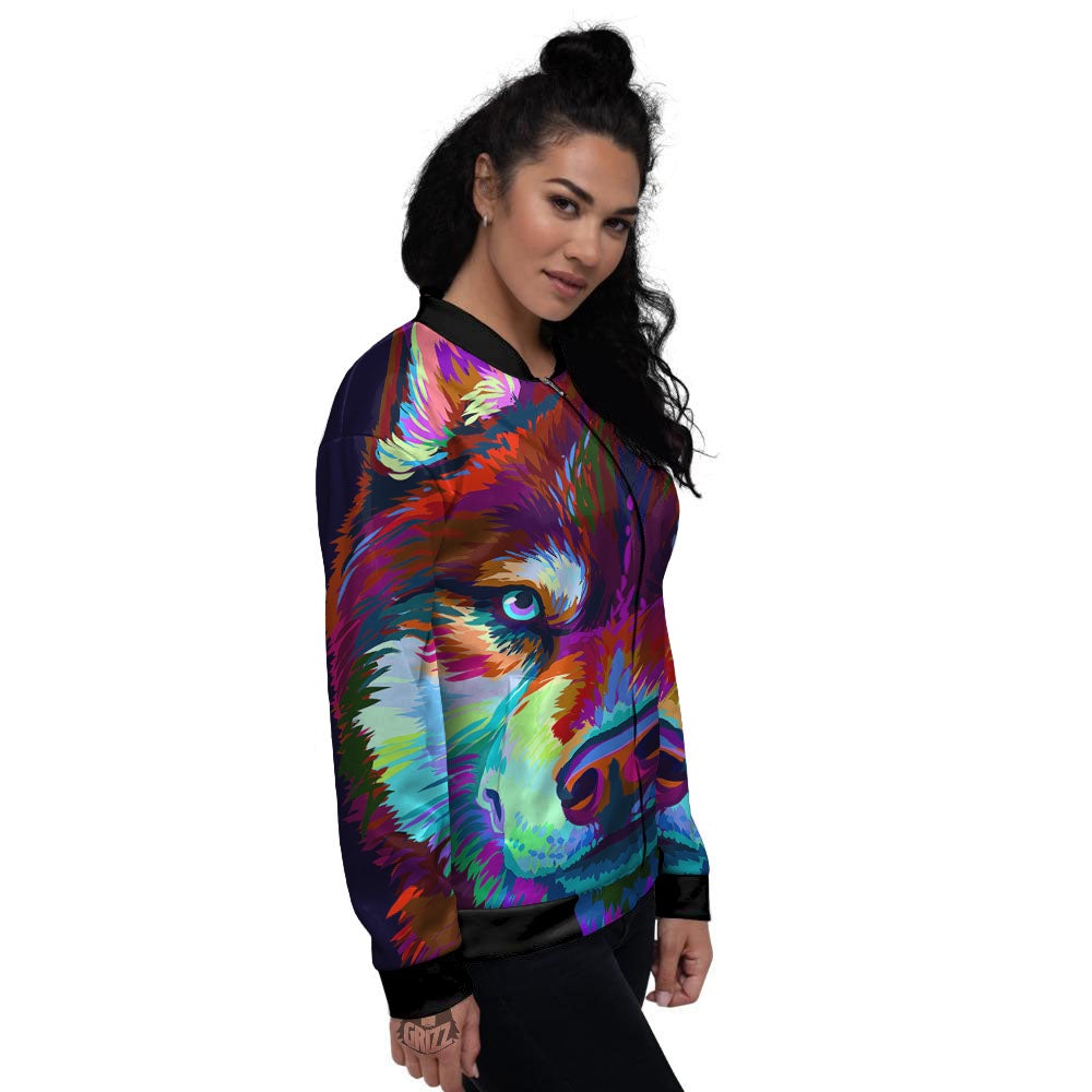Portrait Siberian Husky Print Women's Bomber Jacket-grizzshop