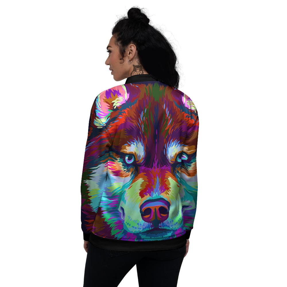 Portrait Siberian Husky Print Women's Bomber Jacket-grizzshop