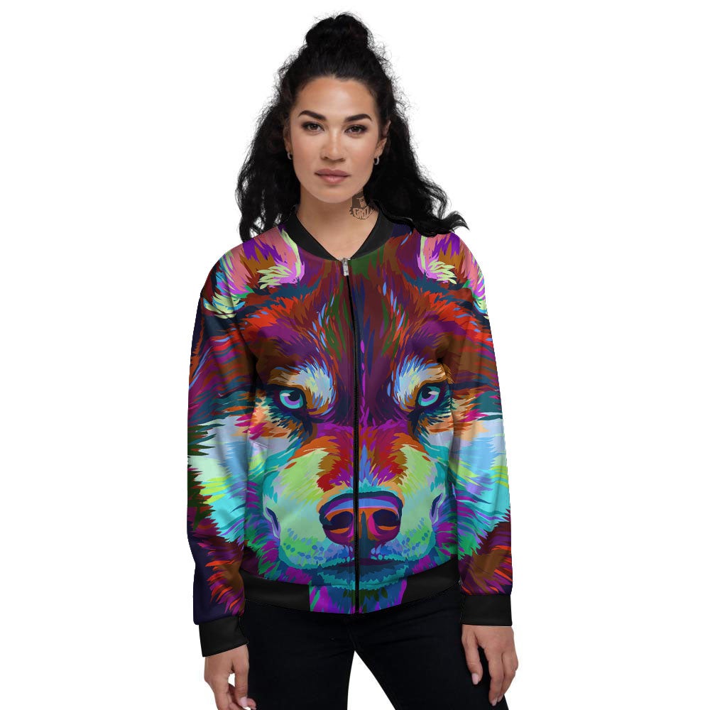 Portrait Siberian Husky Print Women's Bomber Jacket-grizzshop