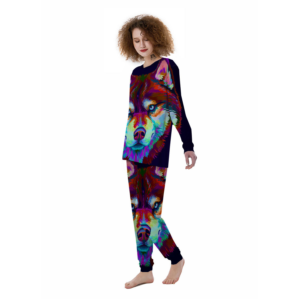 Portrait Siberian Husky Print Women's Pajamas-grizzshop