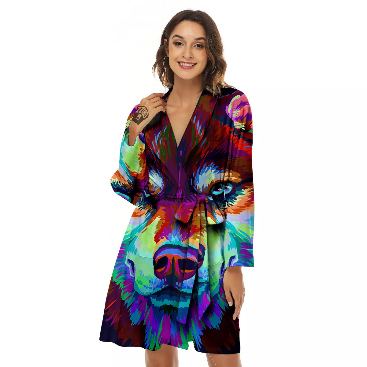 Portrait Siberian Husky Print Women's Robe-grizzshop