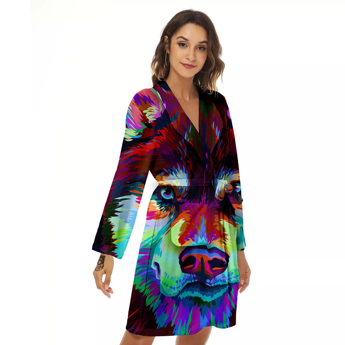 Portrait Siberian Husky Print Women's Robe-grizzshop
