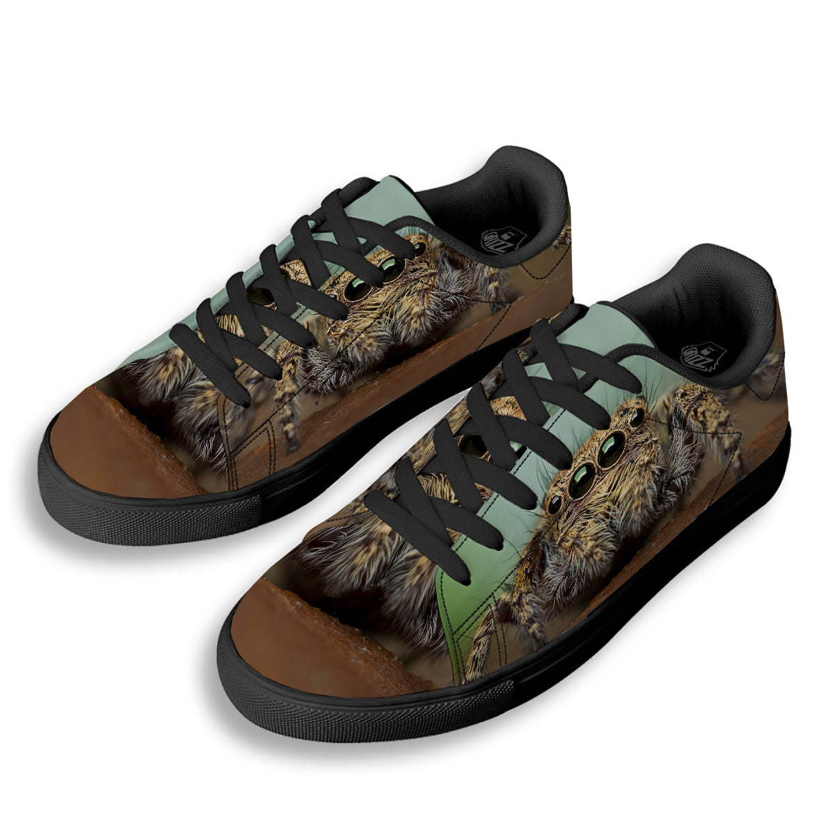 Portrait Spider Print Black Low Top Sneakers-grizzshop