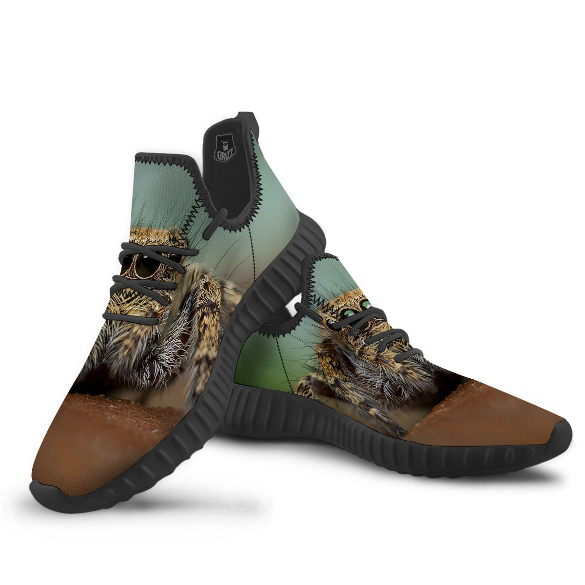 Portrait Spider Print Black Walking Shoes-grizzshop