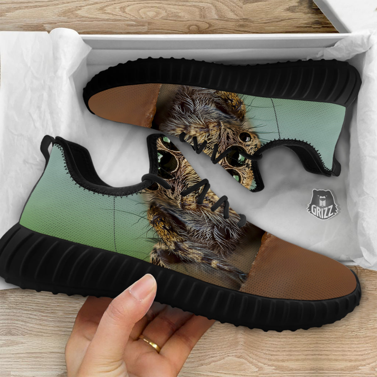 Portrait Spider Print Black Walking Shoes-grizzshop