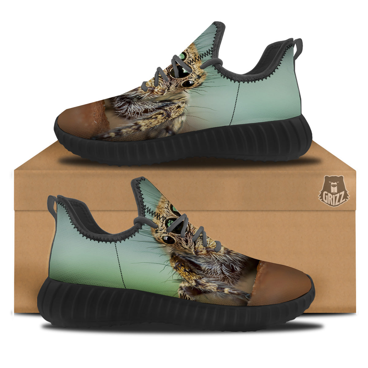 Portrait Spider Print Black Walking Shoes-grizzshop