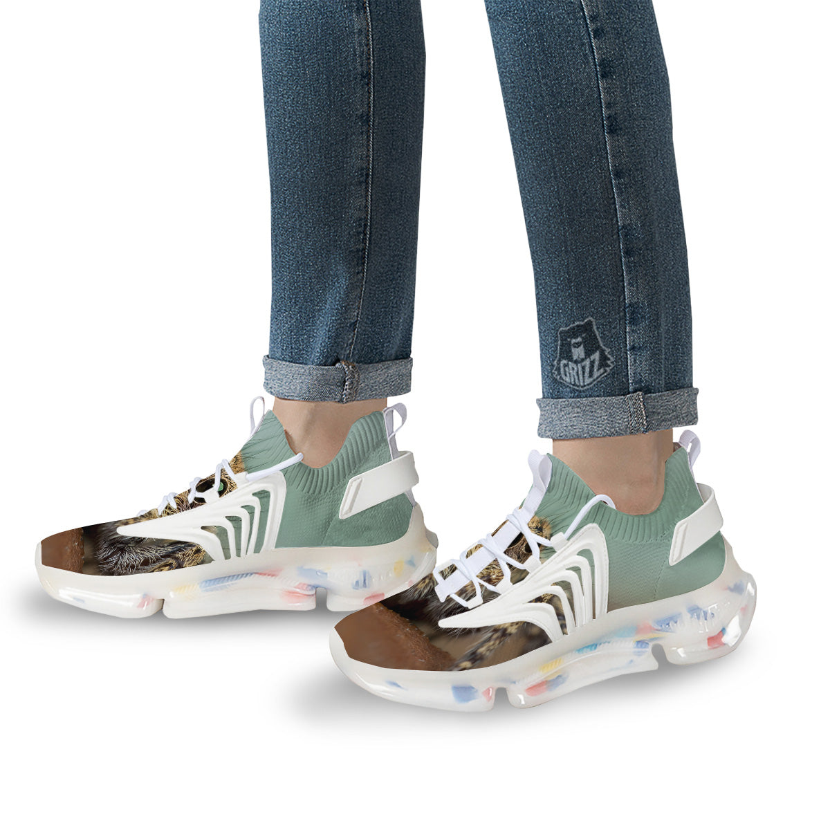 Portrait Spider Print White Gym Shoes-grizzshop