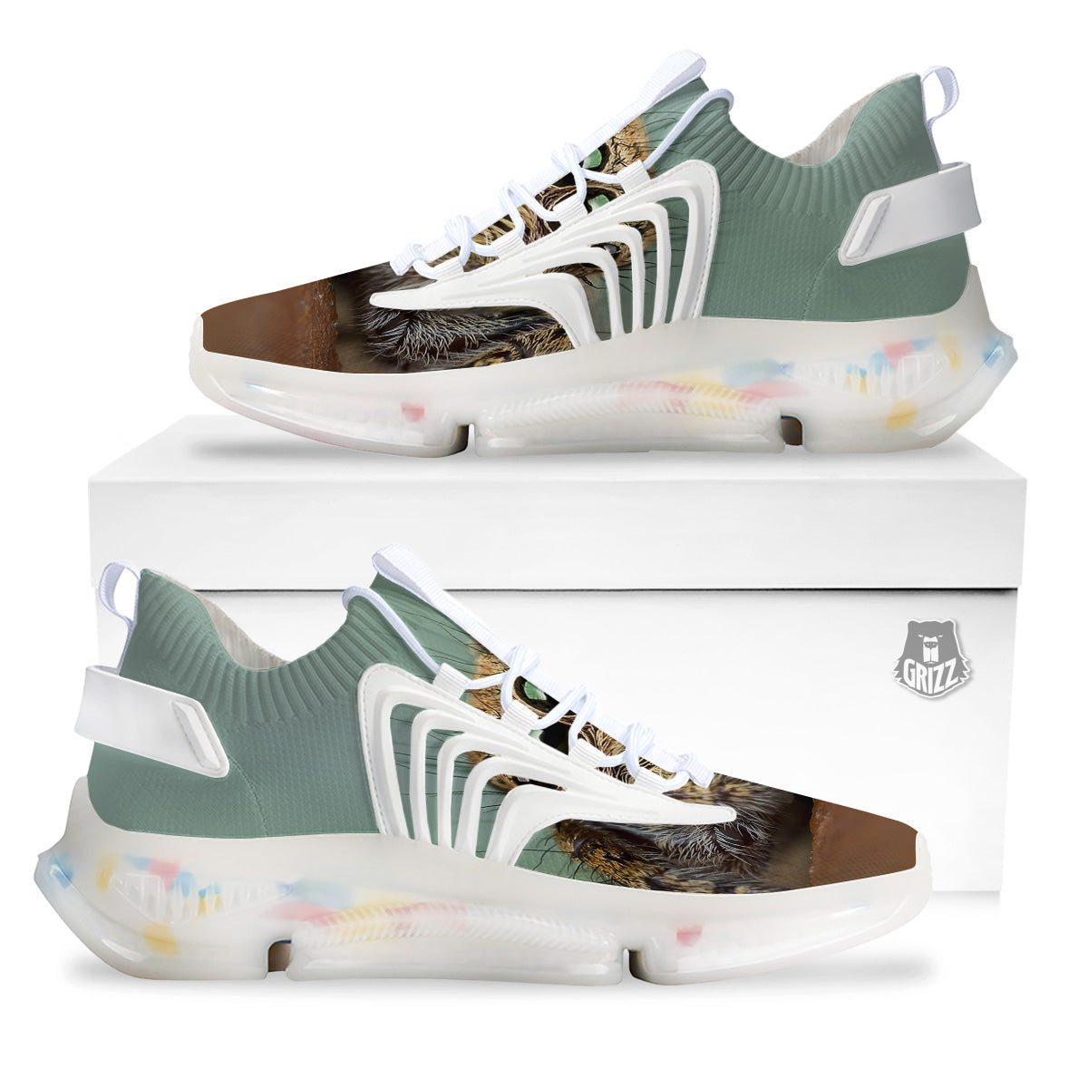 Portrait Spider Print White Gym Shoes-grizzshop
