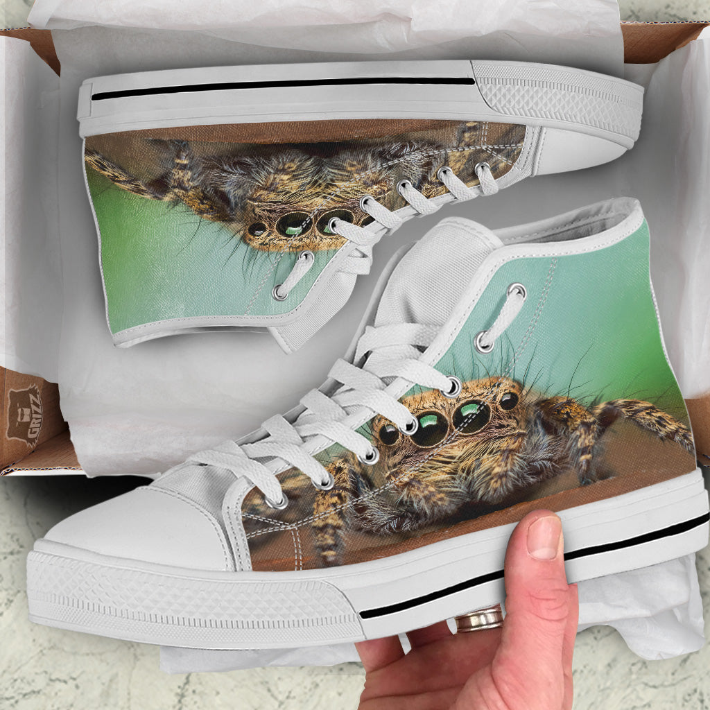 Portrait Spider Print White High Top Shoes-grizzshop