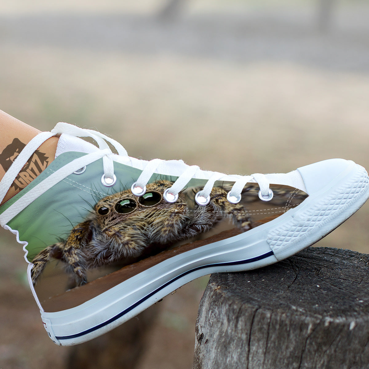 Portrait Spider Print White High Top Shoes-grizzshop