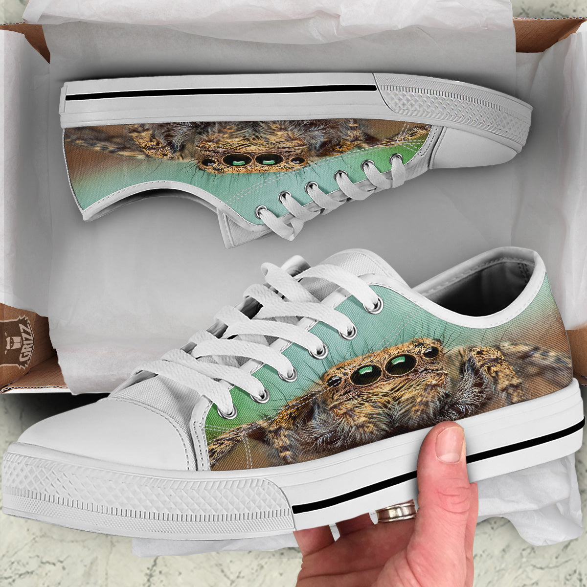 Portrait Spider Print White Low Top Shoes-grizzshop