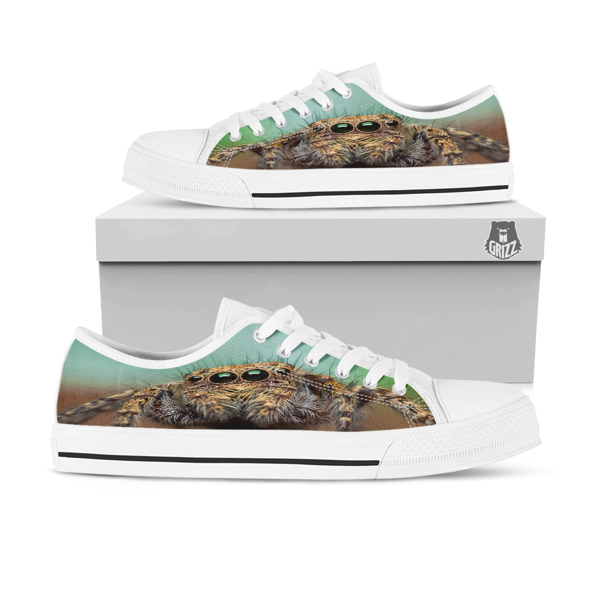 Portrait Spider Print White Low Top Shoes-grizzshop