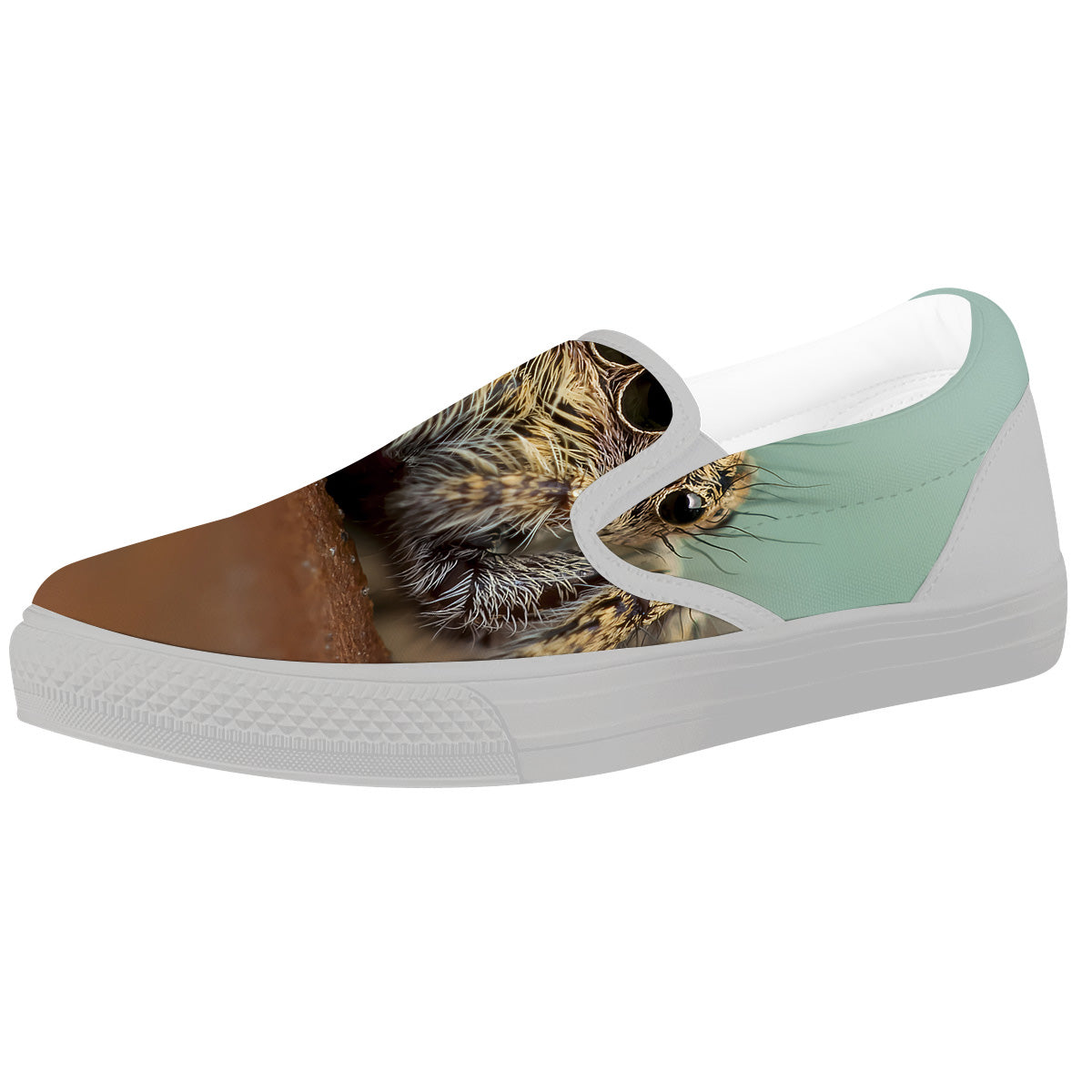 Portrait Spider Print White Slip On Shoes-grizzshop