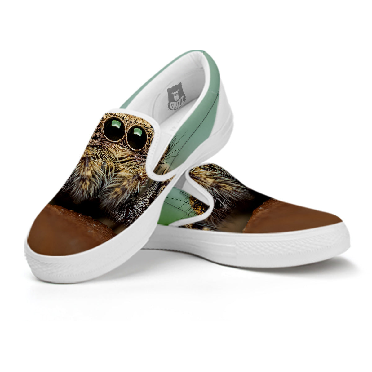 Portrait Spider Print White Slip On Shoes-grizzshop