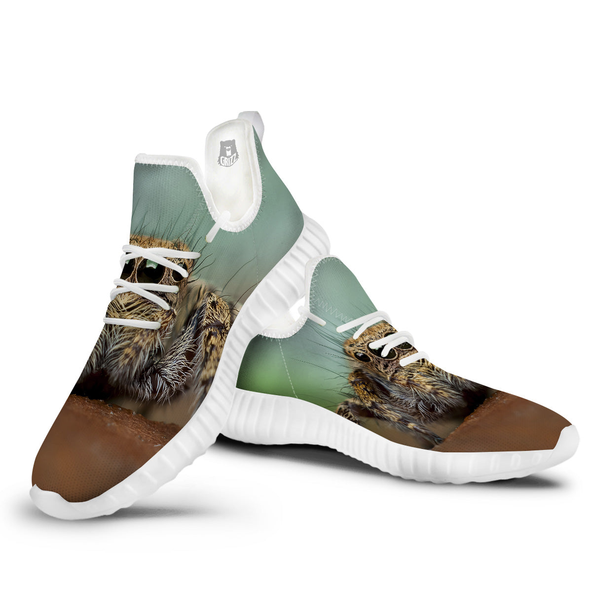 Portrait Spider Print White Walking Shoes-grizzshop