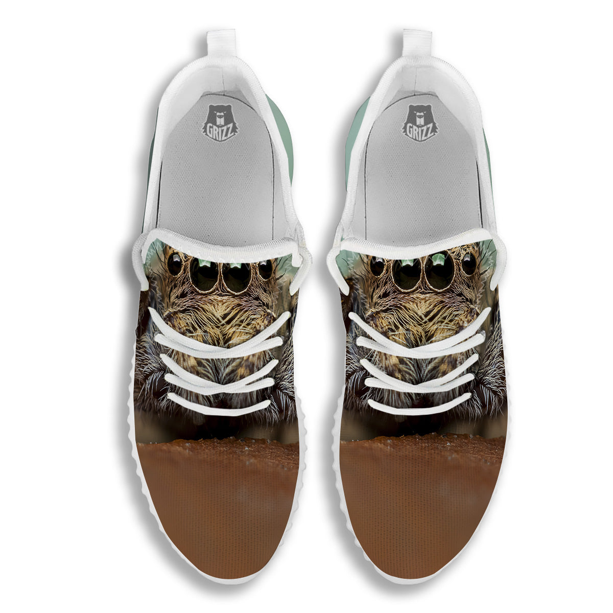 Portrait Spider Print White Walking Shoes-grizzshop