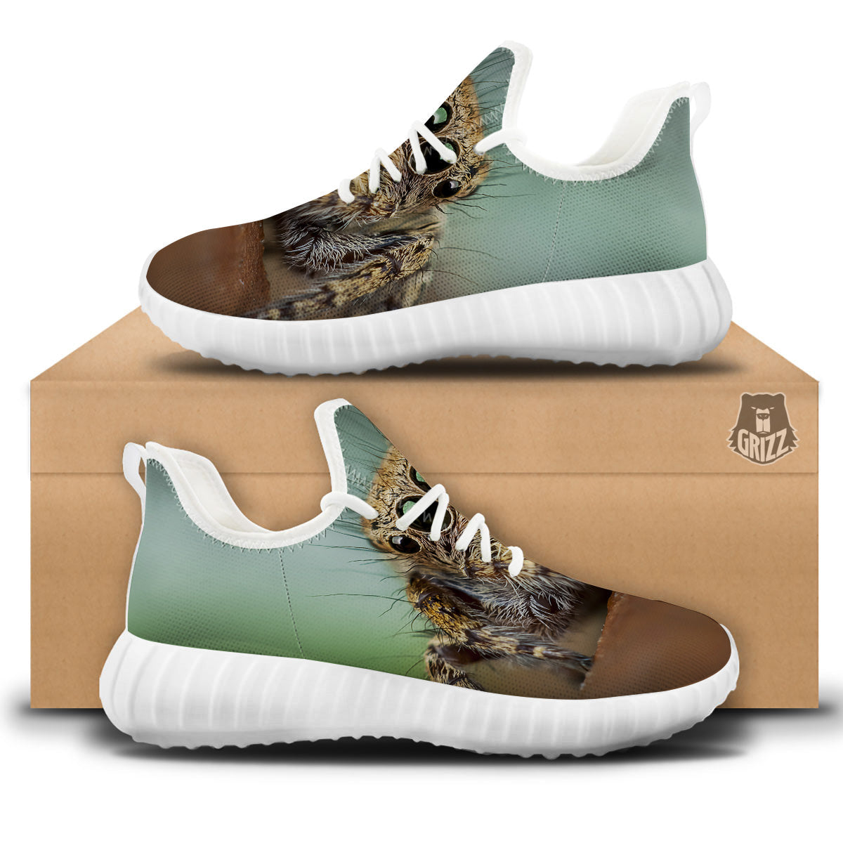 Portrait Spider Print White Walking Shoes-grizzshop