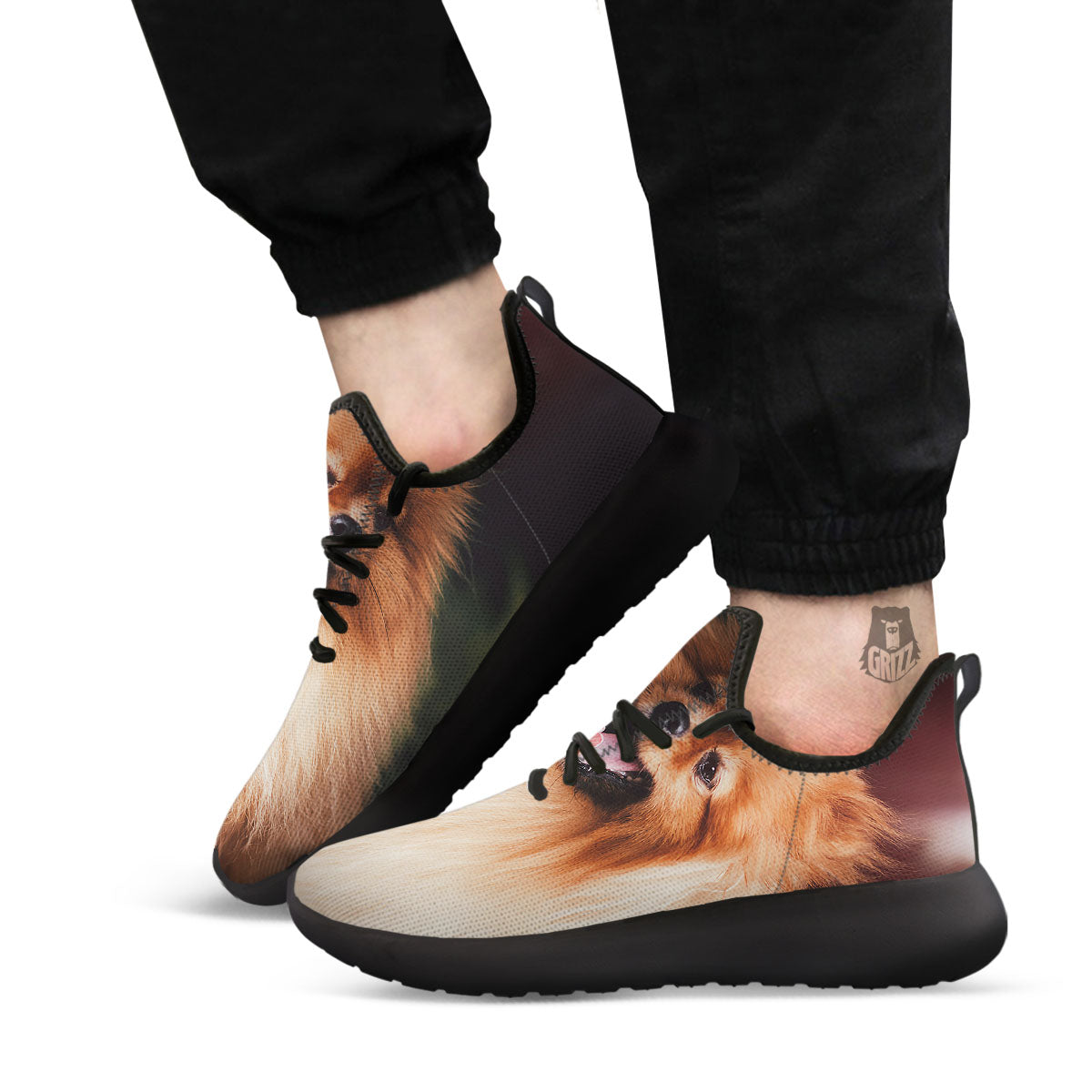 Portrait Vintage Pomeranian Black Athletic Shoes-grizzshop