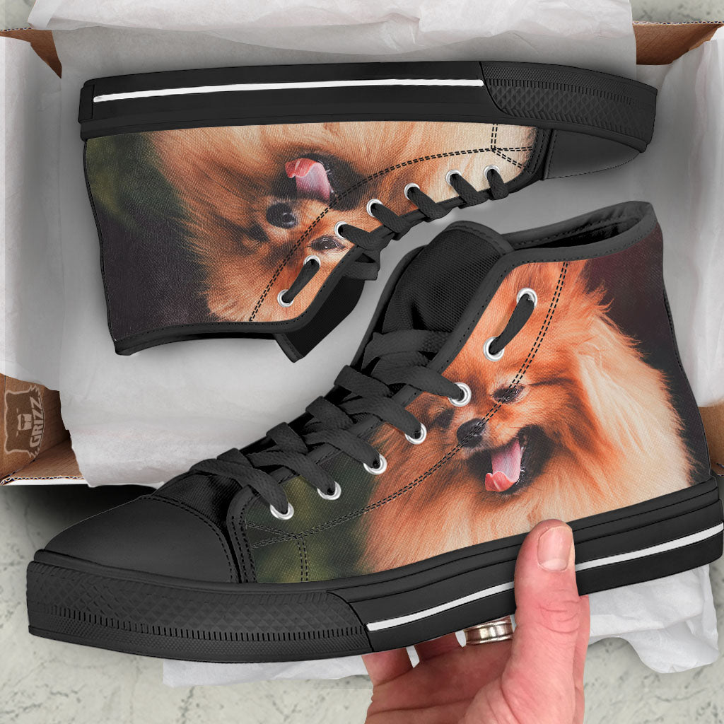 Portrait Vintage Pomeranian Black High Top Shoes-grizzshop