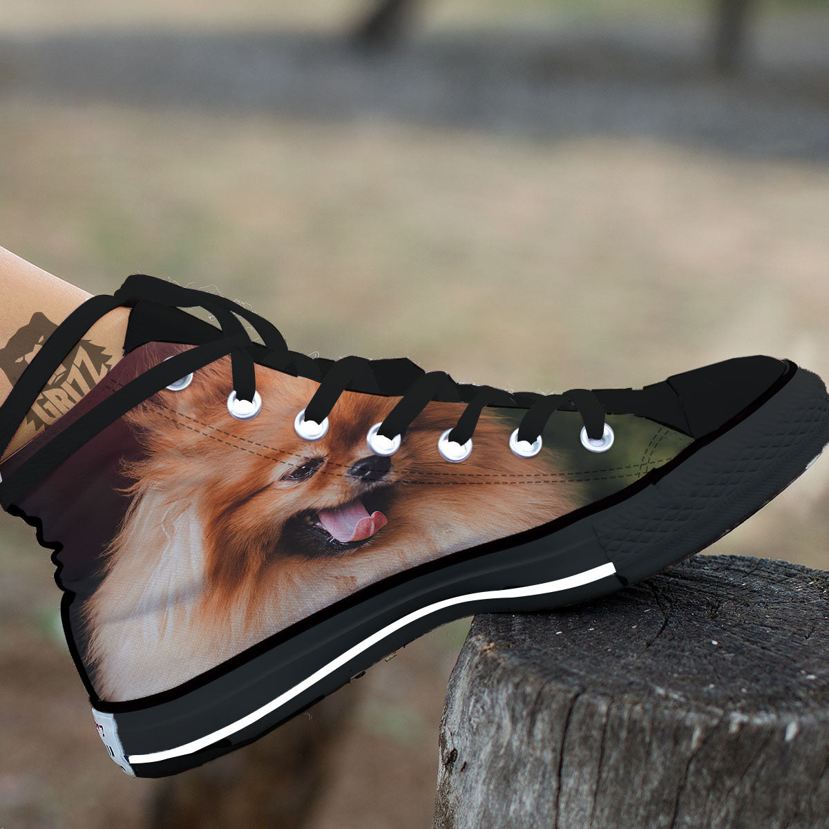 Portrait Vintage Pomeranian Black High Top Shoes-grizzshop