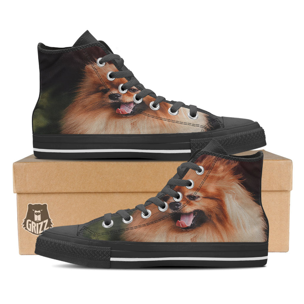 Portrait Vintage Pomeranian Black High Top Shoes-grizzshop