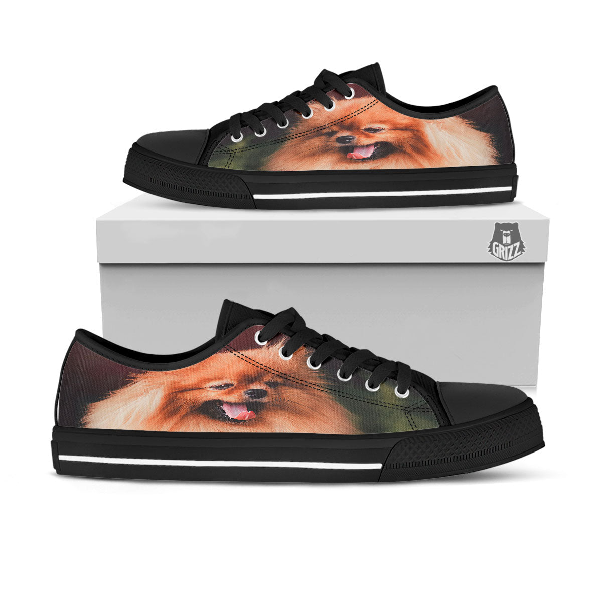 Portrait Vintage Pomeranian Black Low Top Shoes-grizzshop