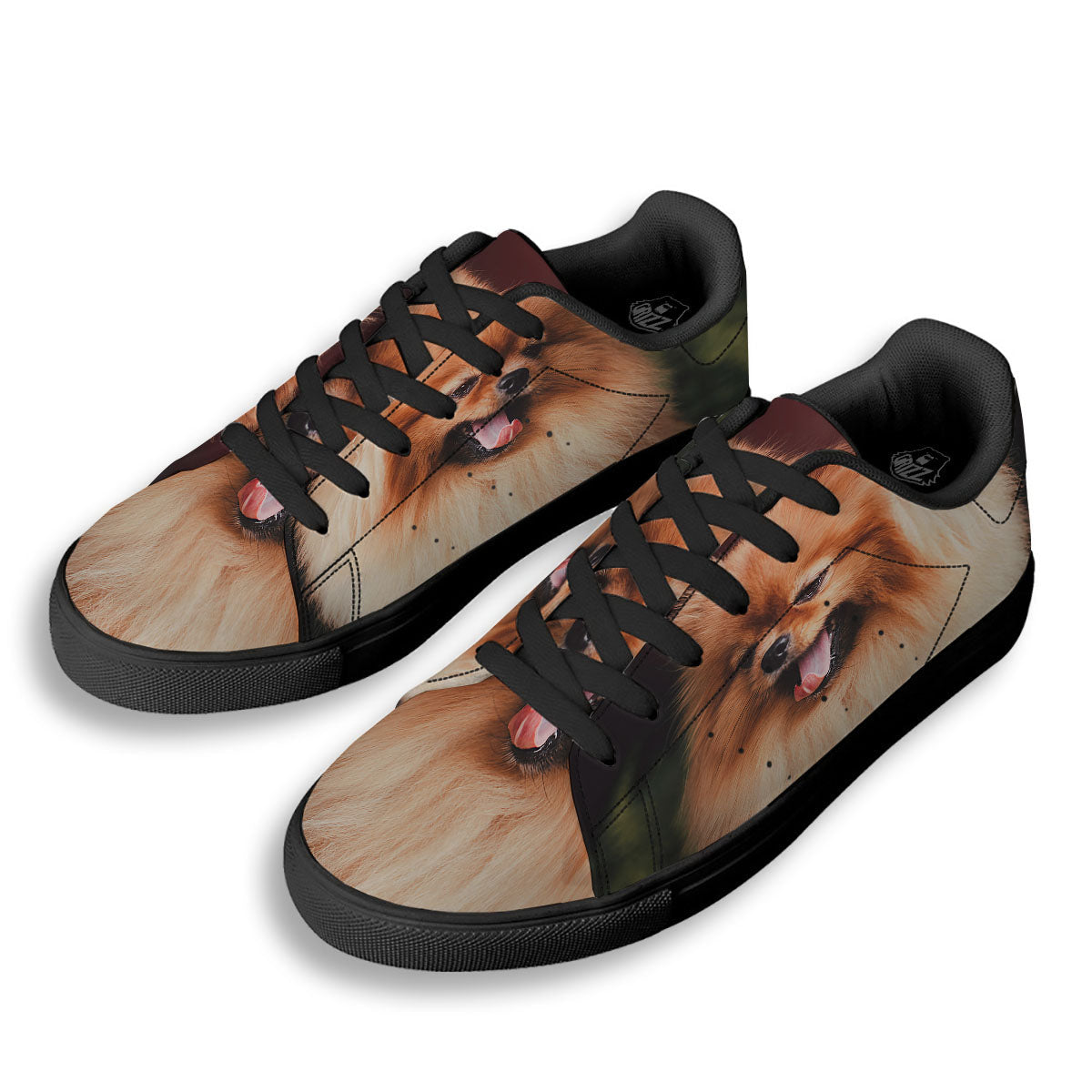 Portrait Vintage Pomeranian Black Low Top Sneakers-grizzshop