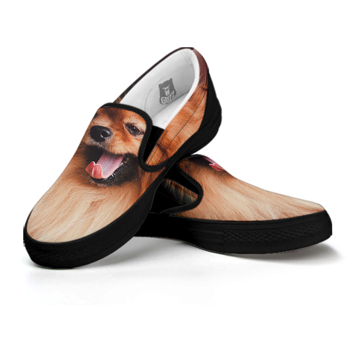 Portrait Vintage Pomeranian Black Slip On Shoes-grizzshop