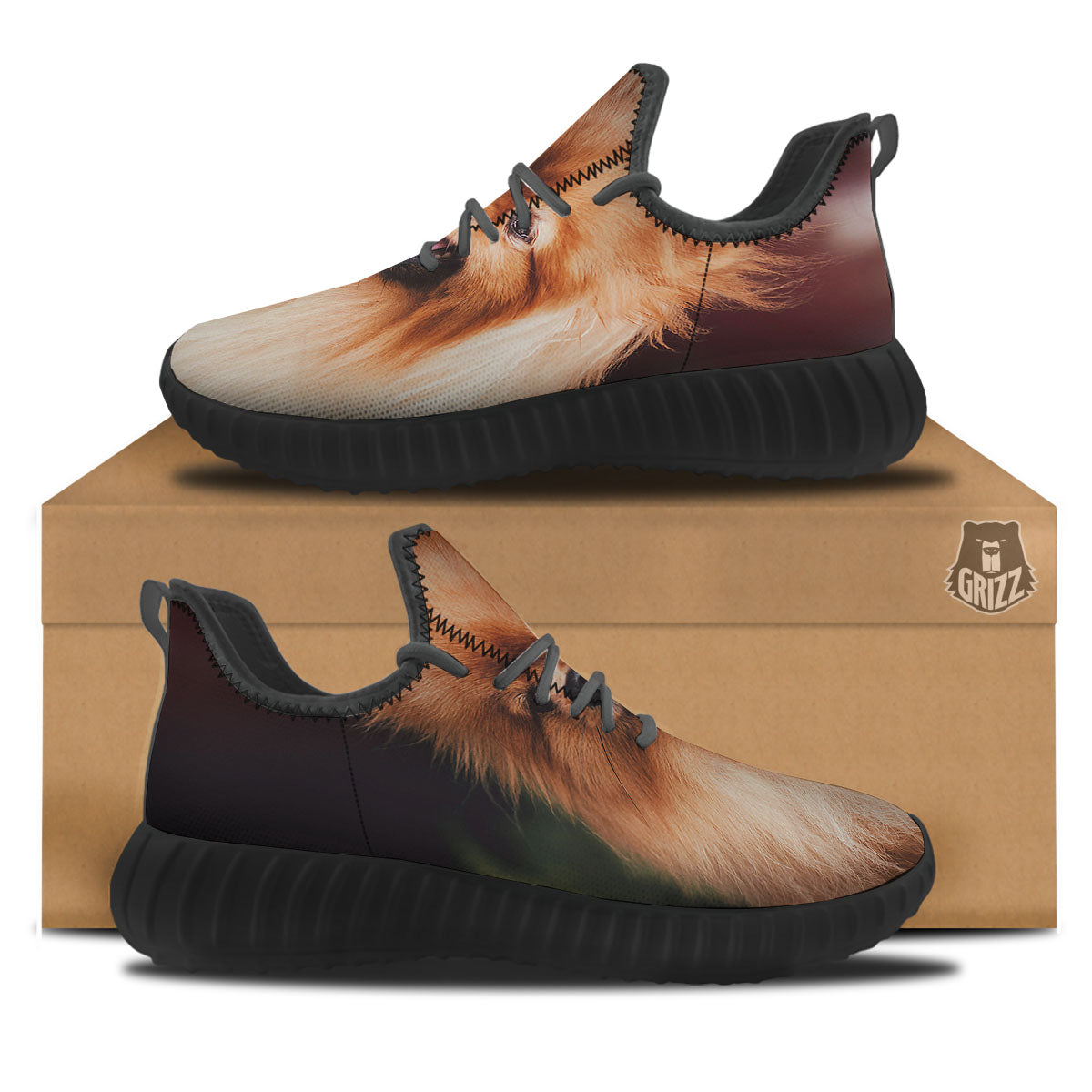 Portrait Vintage Pomeranian Black Walking Shoes-grizzshop