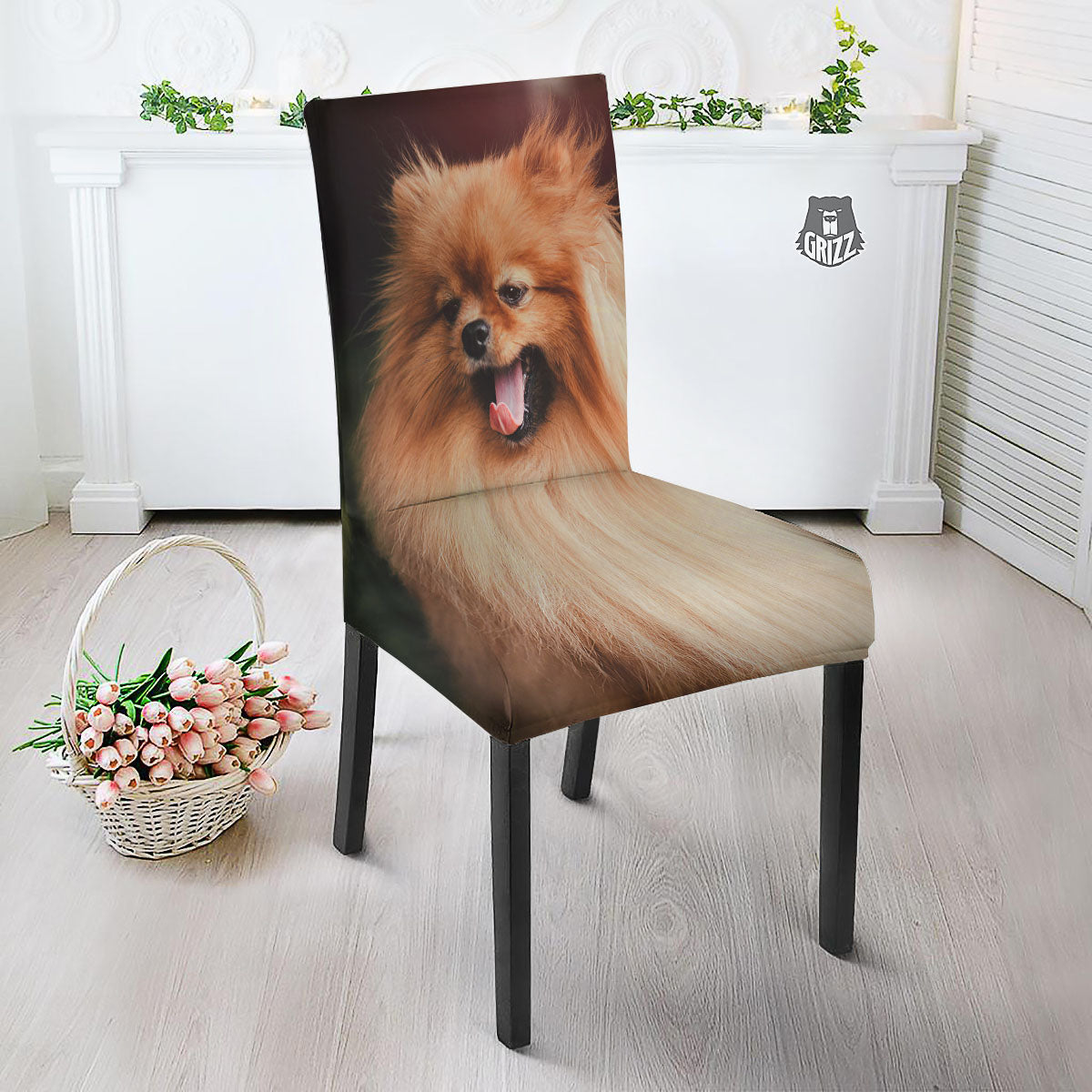 Portrait Vintage Pomeranian Dining Chair Slipcover-grizzshop