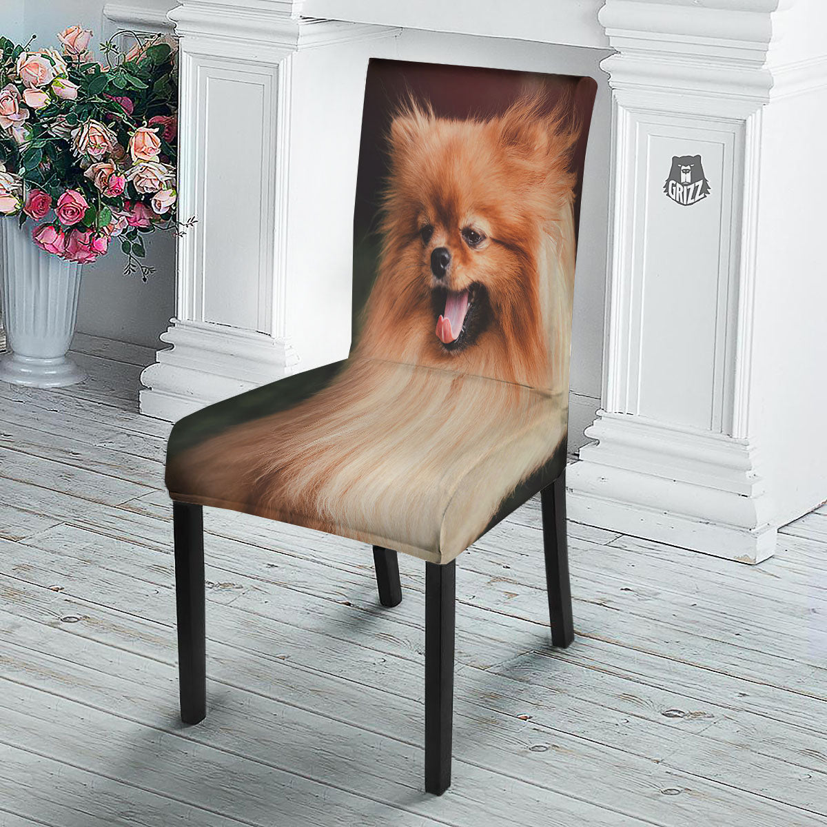 Portrait Vintage Pomeranian Dining Chair Slipcover-grizzshop