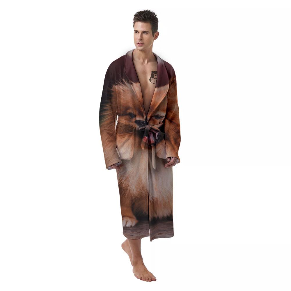 Portrait Vintage Pomeranian Men's Robe-grizzshop
