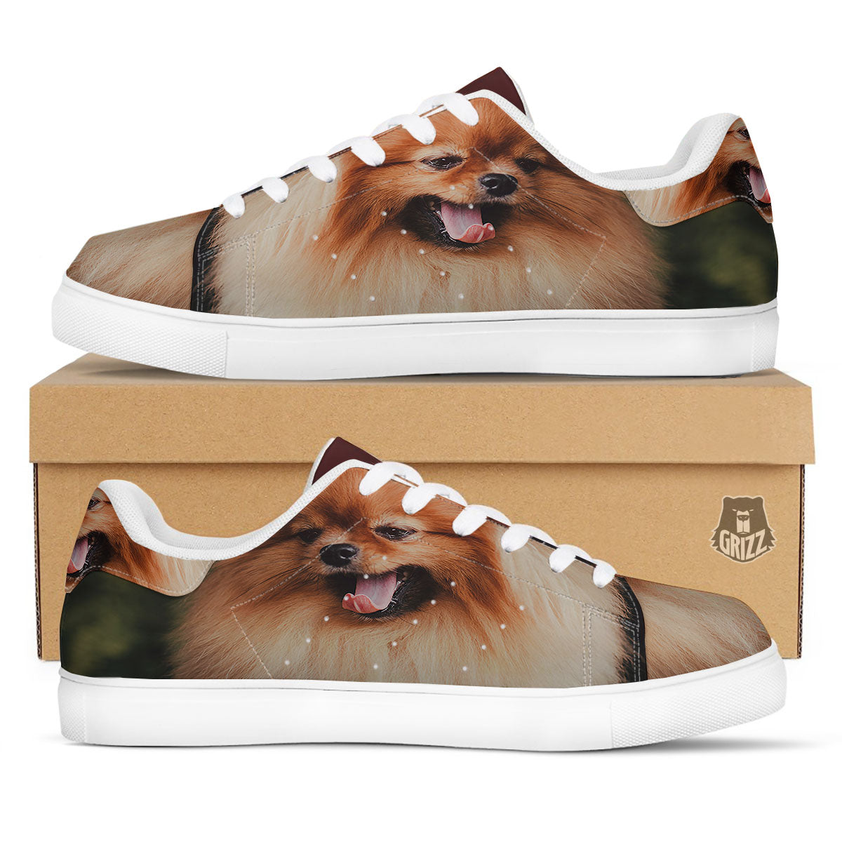 Portrait Vintage Pomeranian White Low Top Sneakers-grizzshop