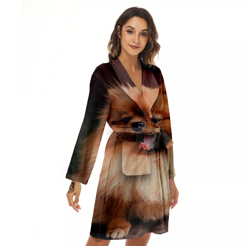 Portrait Vintage Pomeranian Women's Robe-grizzshop