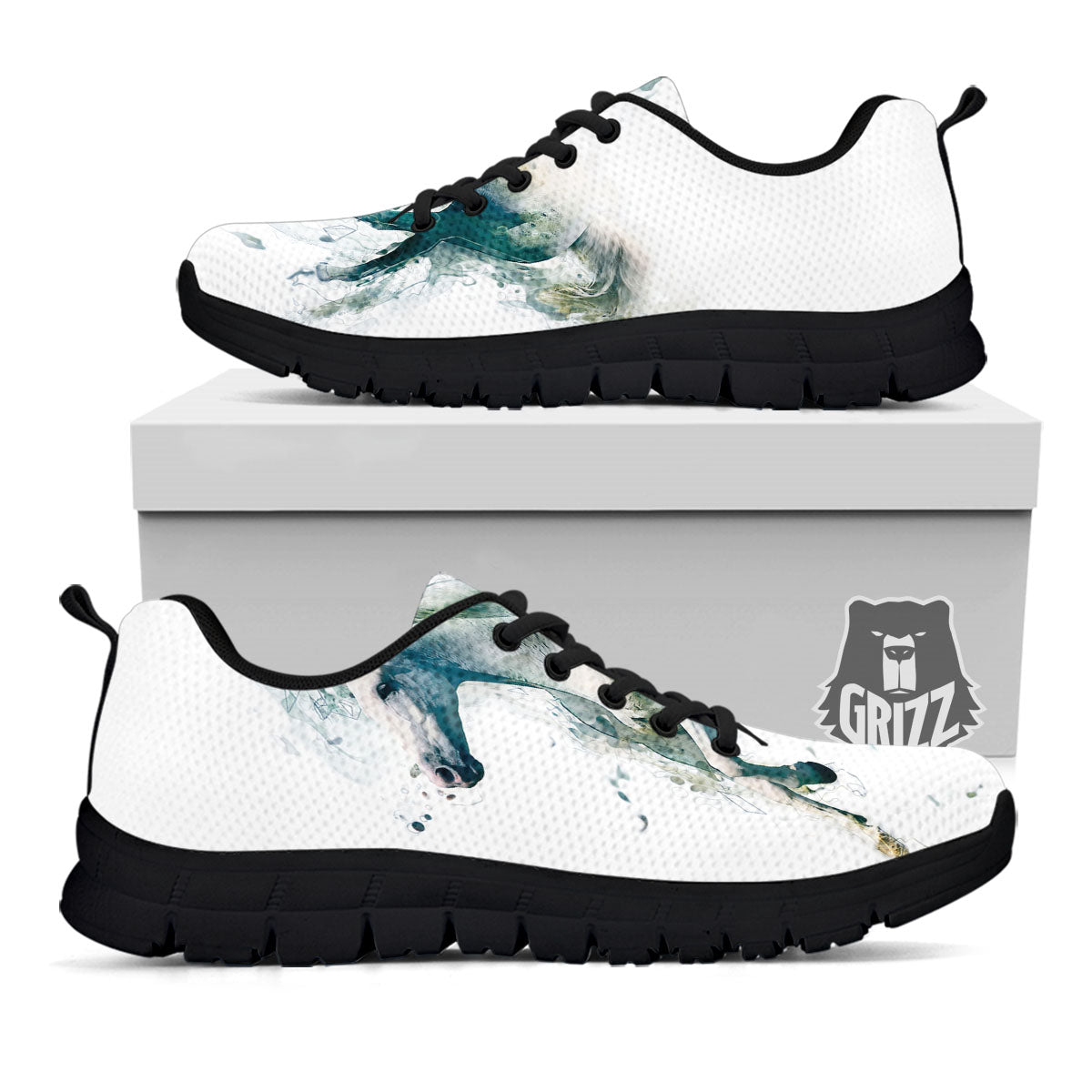 Portrait White Horse Print Black Sneaker-grizzshop