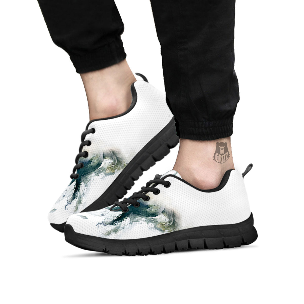 Portrait White Horse Print Black Sneaker-grizzshop