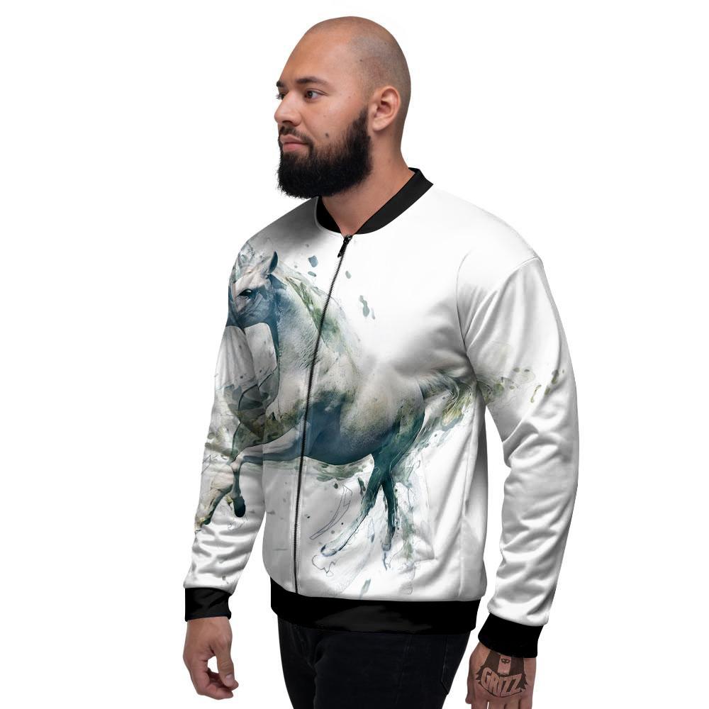 Portrait White Horse Print Men's Bomber Jacket-grizzshop