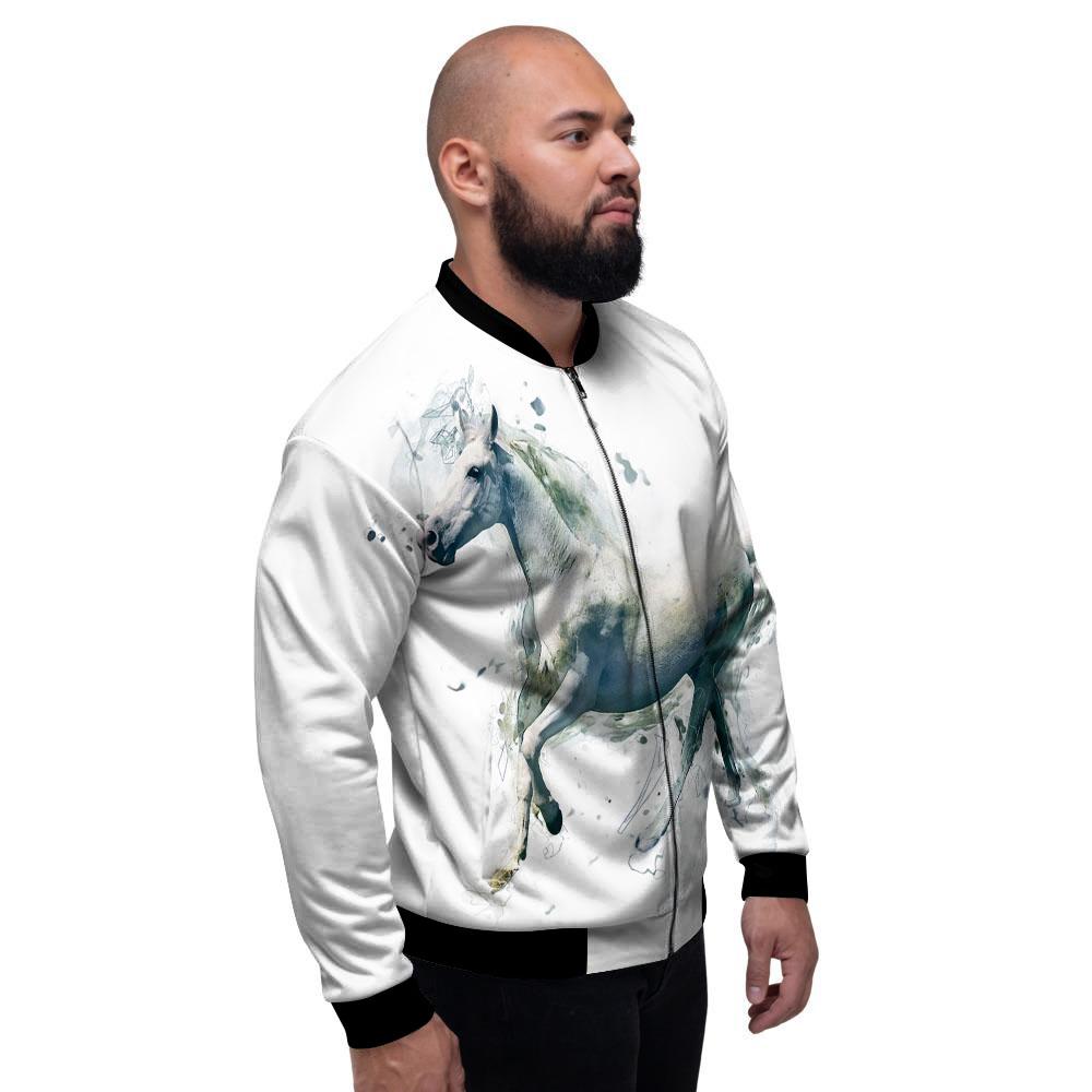 Portrait White Horse Print Men's Bomber Jacket-grizzshop